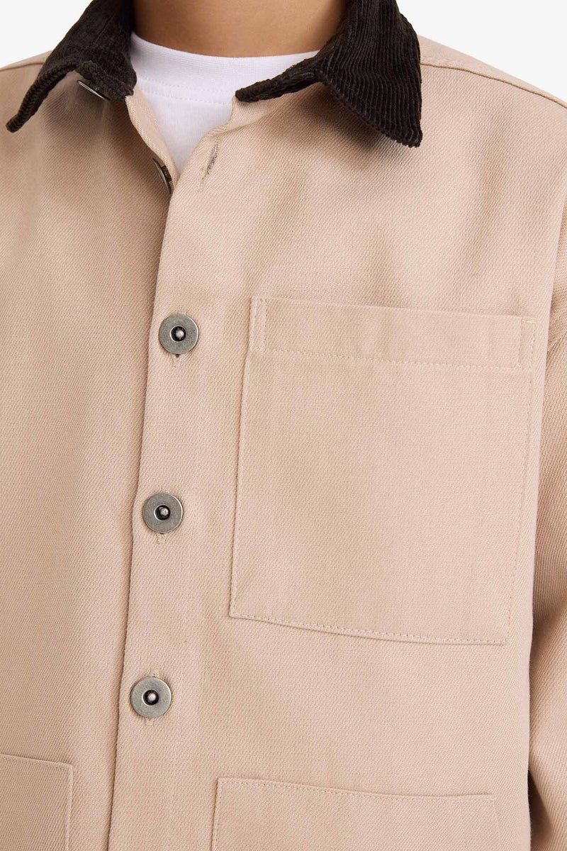 DeFacto Beige Boy Boy Contrast Shirt Collar Gabardine Shirt Jacket Casual - Image 4